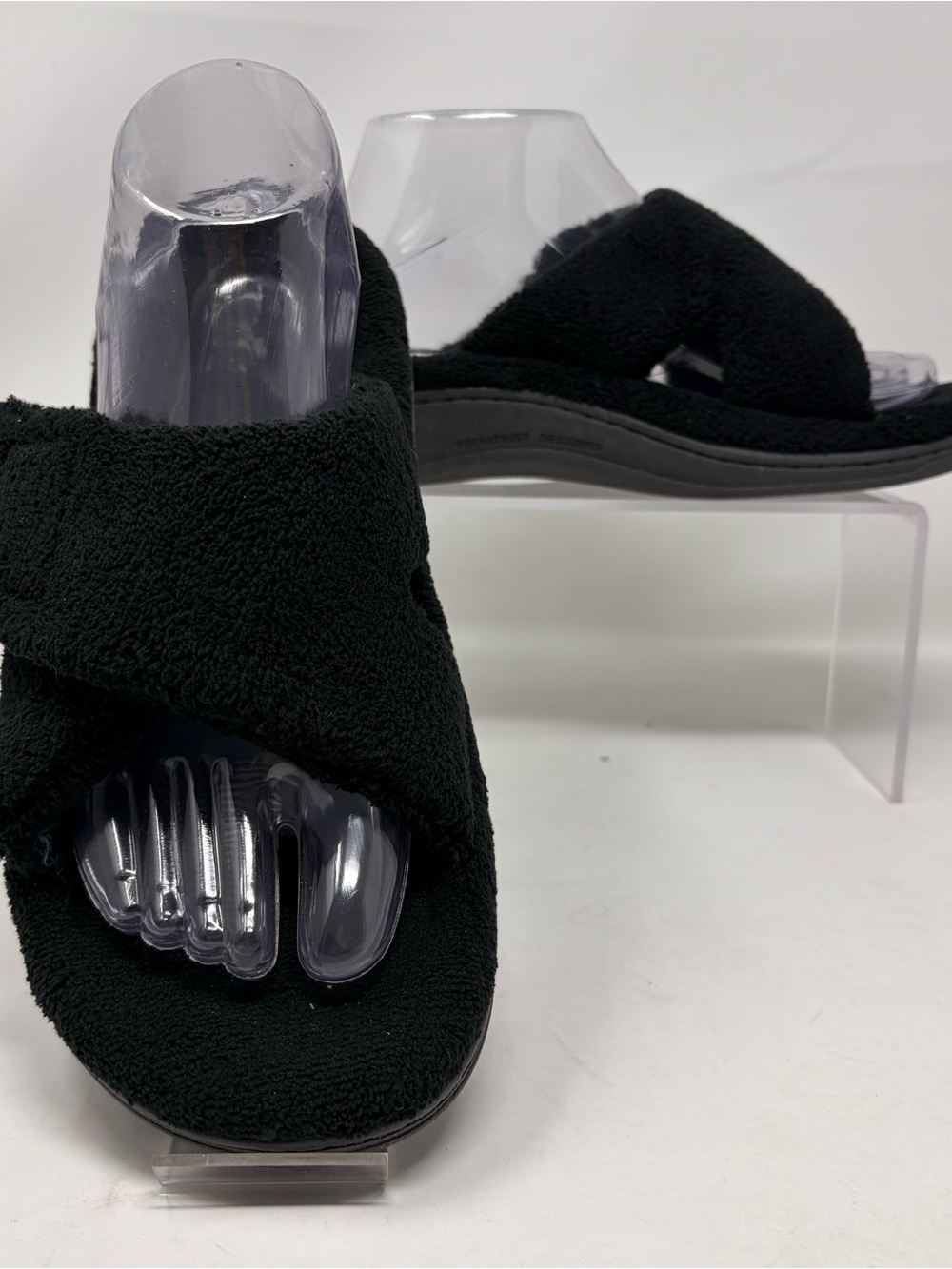 NWT Vionic Black Sherpa Cross-Strap Slide Slippers SZ 9
